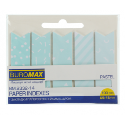 Закладки паперові 65x18 мм, PASTEL, 100 арк., блакитні BM.2332-14