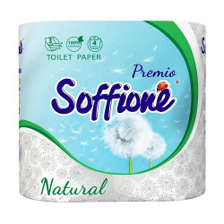 Бумага туалетная Soffione Natural 4 рулона 3-х слойная белая на гильзе (4820003833056)