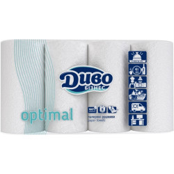 Бумажные полотенца Диво Optimal 2-слойные 8 рулонов белые