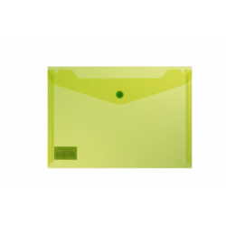 Папка-конверт, на кнопке, А5, глянцевый прозрачный пластик, салатовая